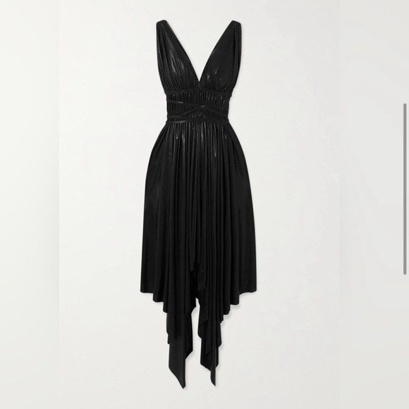 Norma Kamali Goddess Asymmetric Pleated Metallic Dress - Gunmetal - Picture 3 of 6